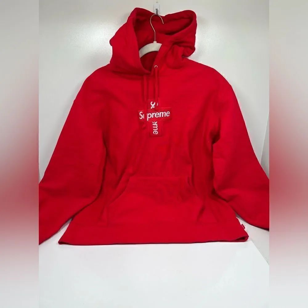 Supreme Cross Box Logo Hooded Sweatshirt Medium M Red Color